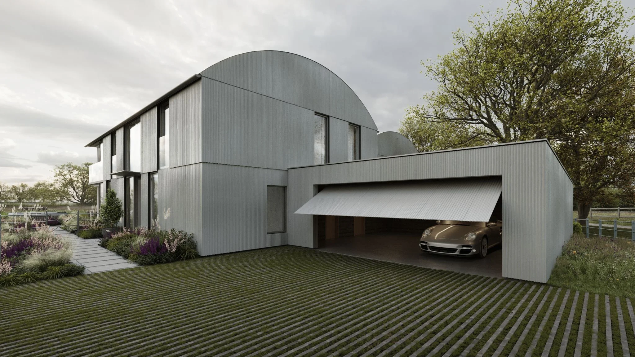Corrugated Curved Roof With Corrugated Cladding